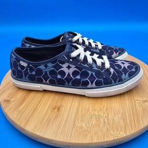 COACH New York Women's Kalyn Navy Blue Signature Logo Canvas Sneakers 7B